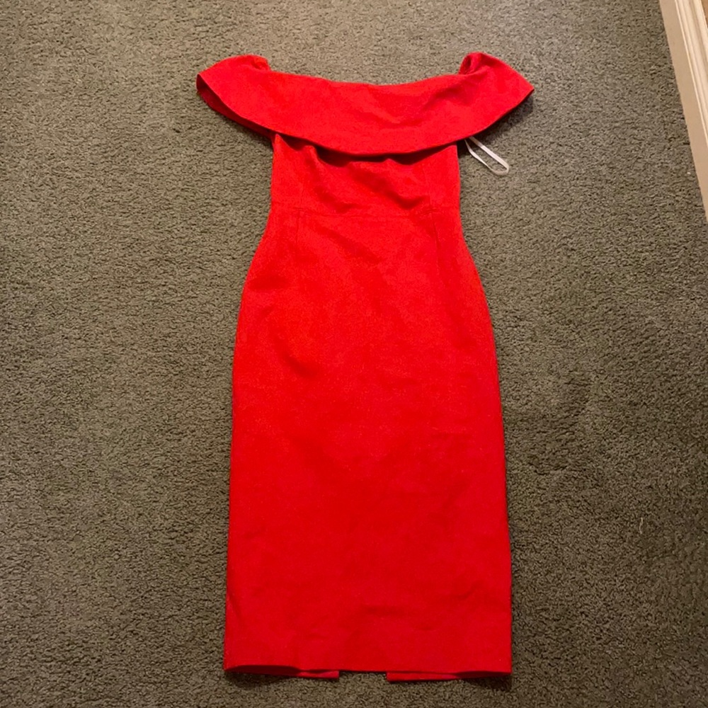 Red Aritzia off the shoulder midi dress